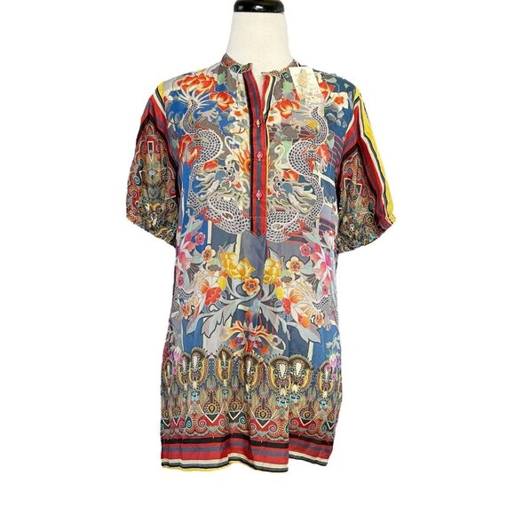 NEW Johnny Was Hillan Morii Tunic Women’s Size S Multicolor Printed Silk Blouse - Picture 1 of 10